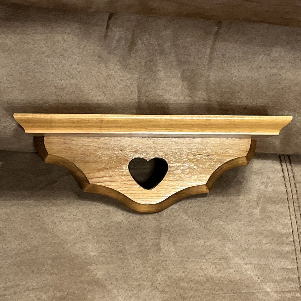 Vintage Wood Wall Shelf Heart Cutout Country Farmhouse Knick Knack Ledge 10”